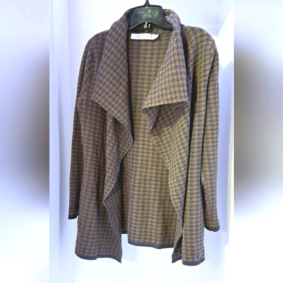 Contemporaine by Simons | Brown houndstooth heavy sweater flowly cardigan - Picture 11 of 15